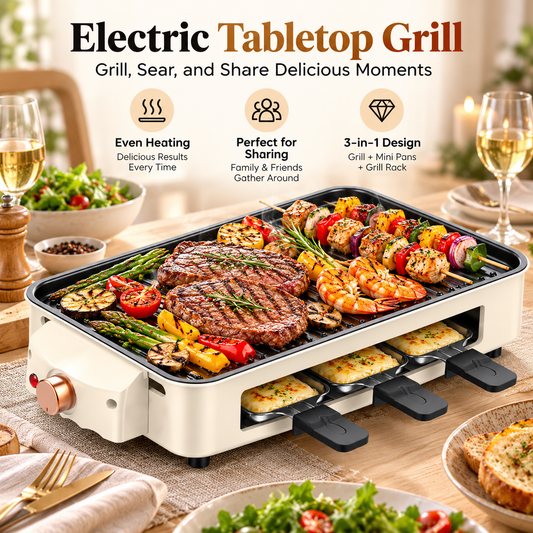 SavorNest™ – 3-in-1 Electric Tabletop Grill & Raclette Set