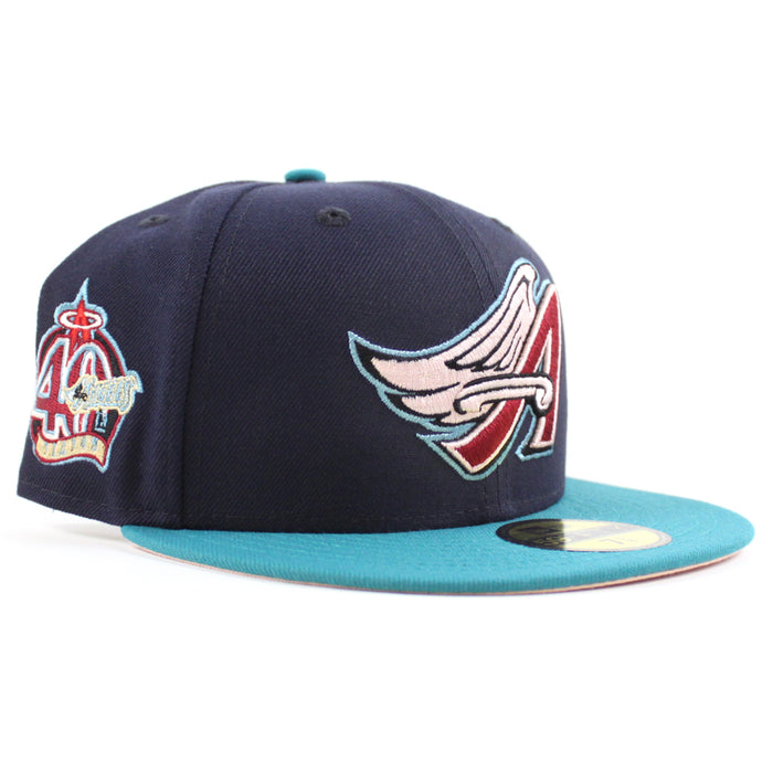 Anaheim Angels 40th New Era 59Fifty Fitted Hat (Navy Aqua Blush Sky Under Brim)