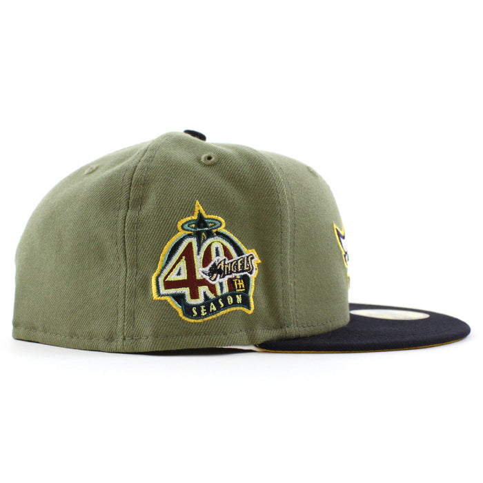 Anaheim Angels 40TH SEASON New Era 59Fifty Fitted Hat (GITD GREEN BARK NAVY GRILLED YELLOW Under Brim)