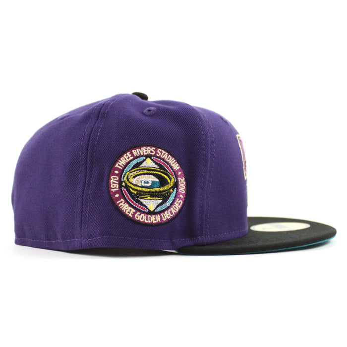Pittsburgh Pirates THREE RIVERS STADIUM 59Fifty New Era Fitted Hat (PURPLE BLACK AQUA Under Brim)